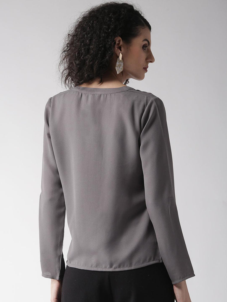 Women Grey Solid Top-Tops-StyleQuotient