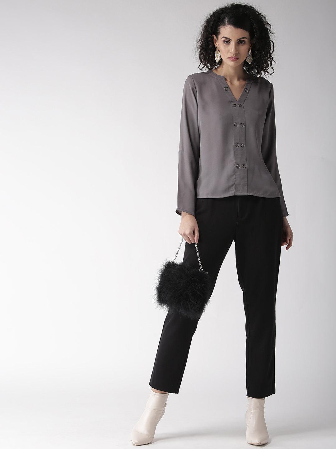 Women Grey Solid Top-Tops-StyleQuotient