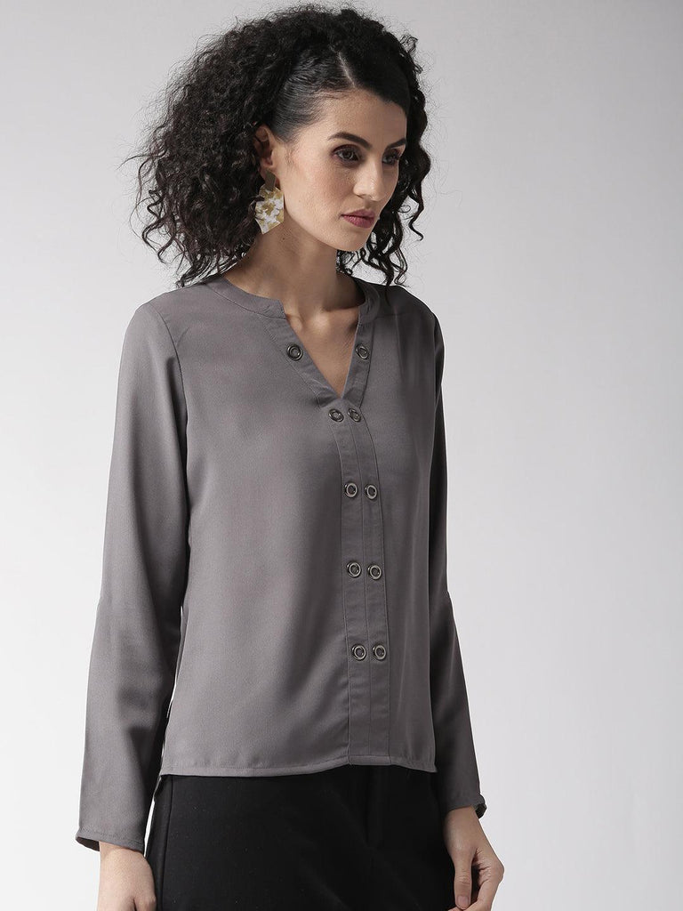 Women Grey Solid Top-Tops-StyleQuotient
