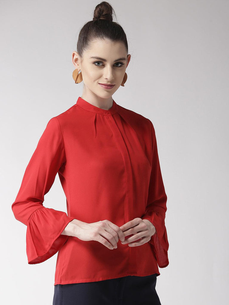 Women Red Regular Fit Solid Casual Shirt-Shirts-StyleQuotient