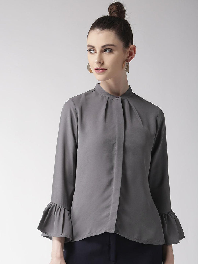 Women Grey Regular Fit Solid Casual Shirt-Shirts-StyleQuotient