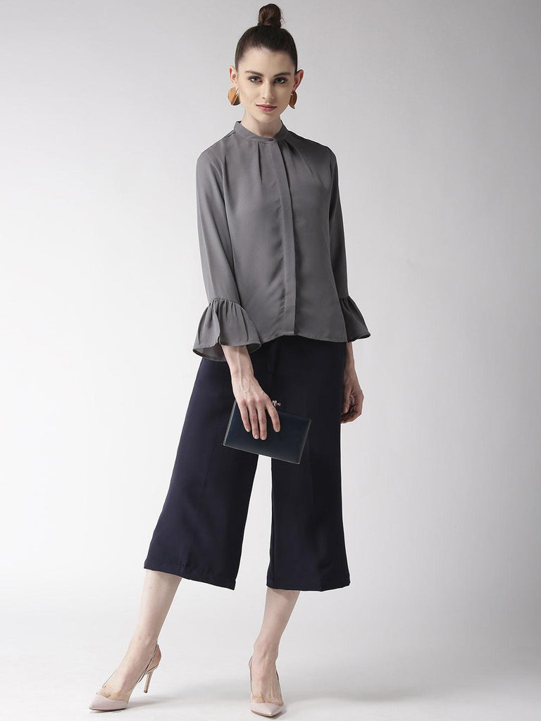 Women Grey Regular Fit Solid Casual Shirt-Shirts-StyleQuotient