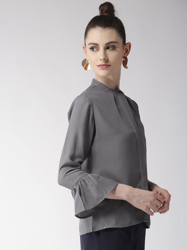 Women Grey Regular Fit Solid Casual Shirt-Shirts-StyleQuotient