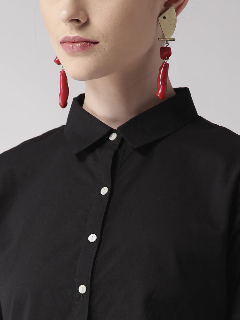 Women Black Regular Fit Solid Casual Shirt-Shirts-StyleQuotient