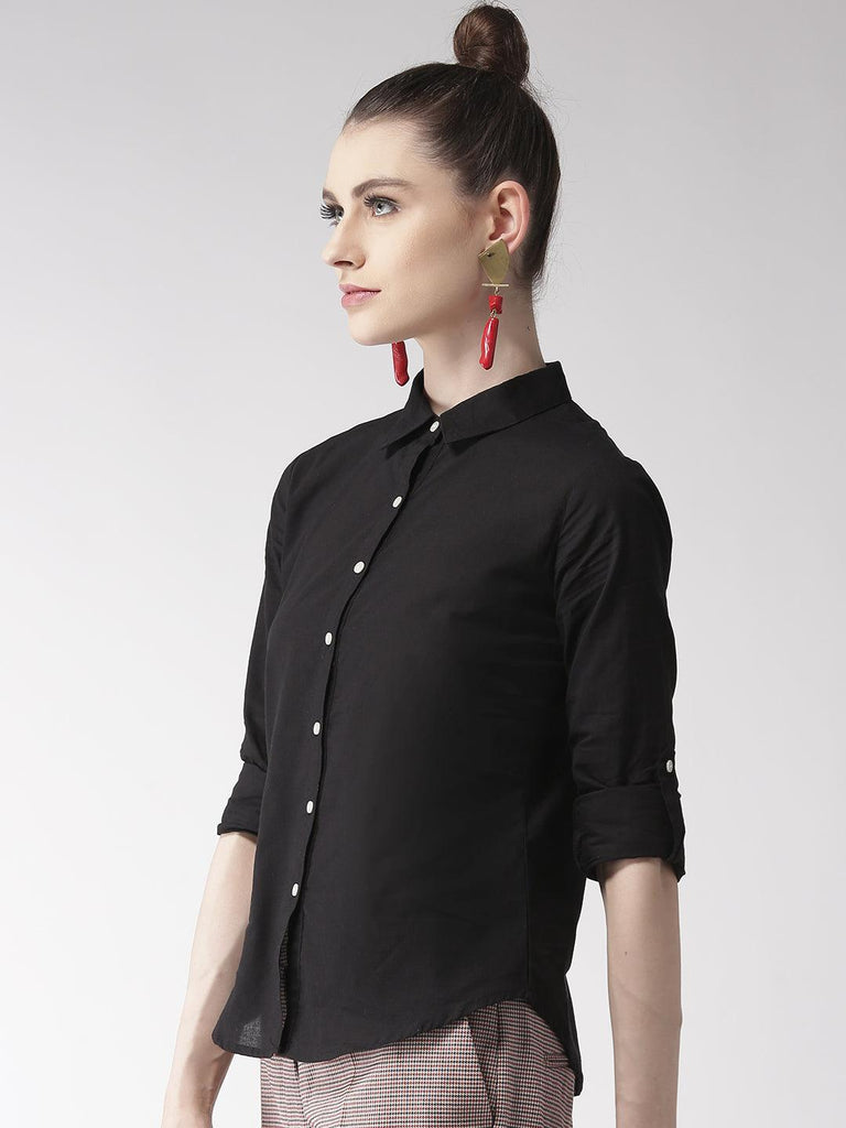 Women Black Regular Fit Solid Casual Shirt-Shirts-StyleQuotient