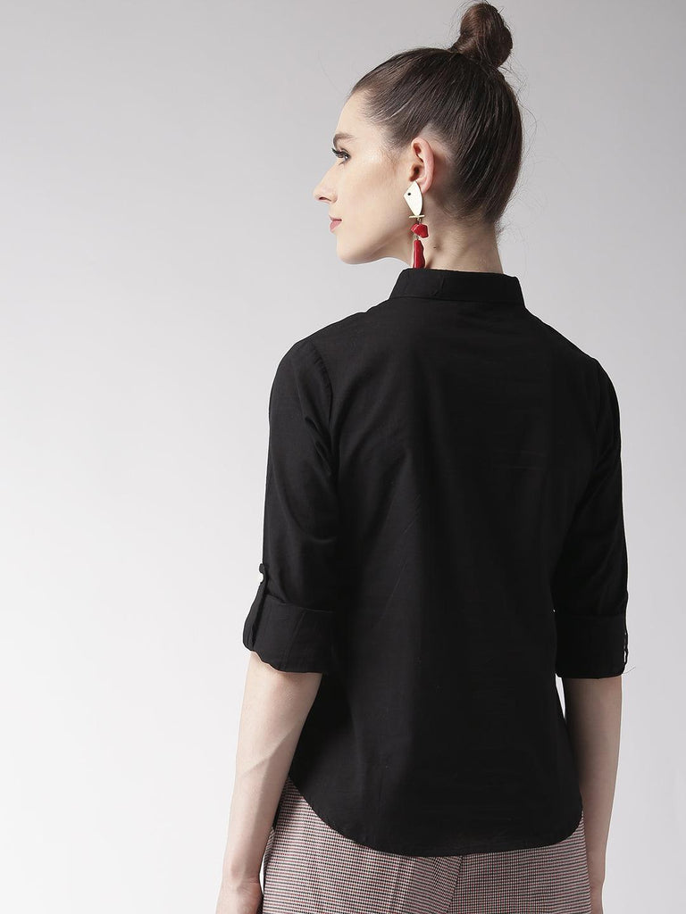 Women Black Regular Fit Solid Casual Shirt-Shirts-StyleQuotient