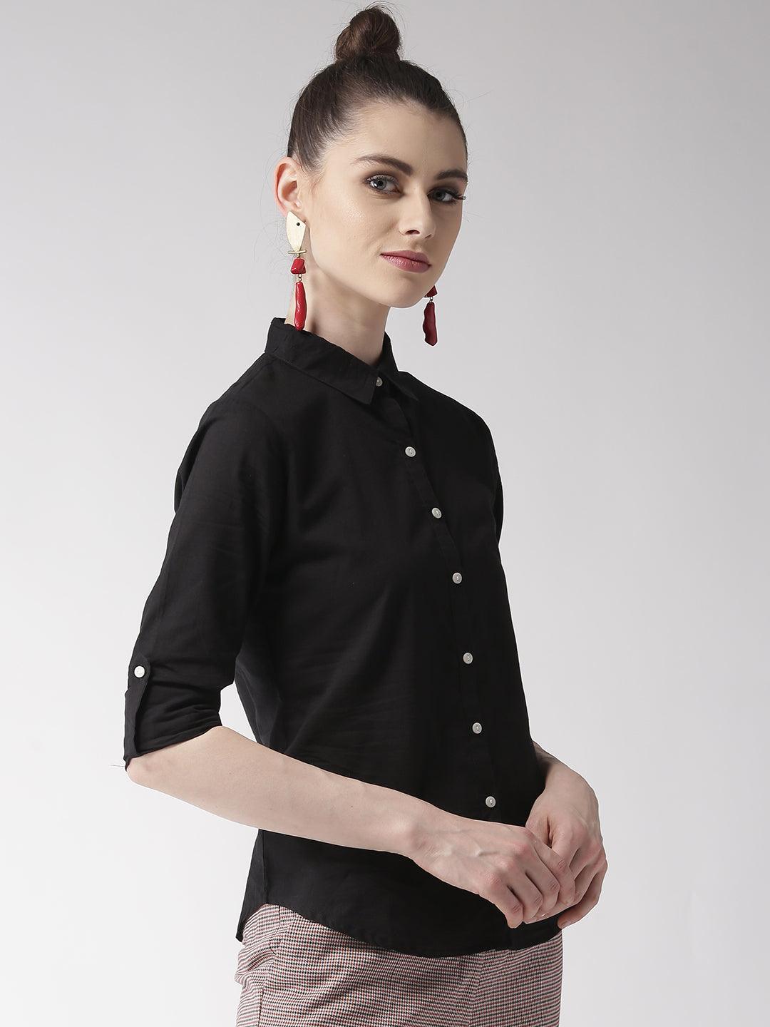 Women Black Regular Fit Solid Casual Shirt-Shirts-StyleQuotient