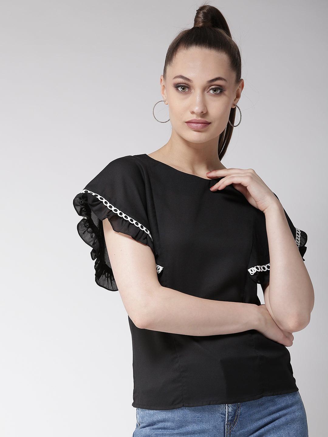 Women Black Solid Top-Tops-StyleQuotient