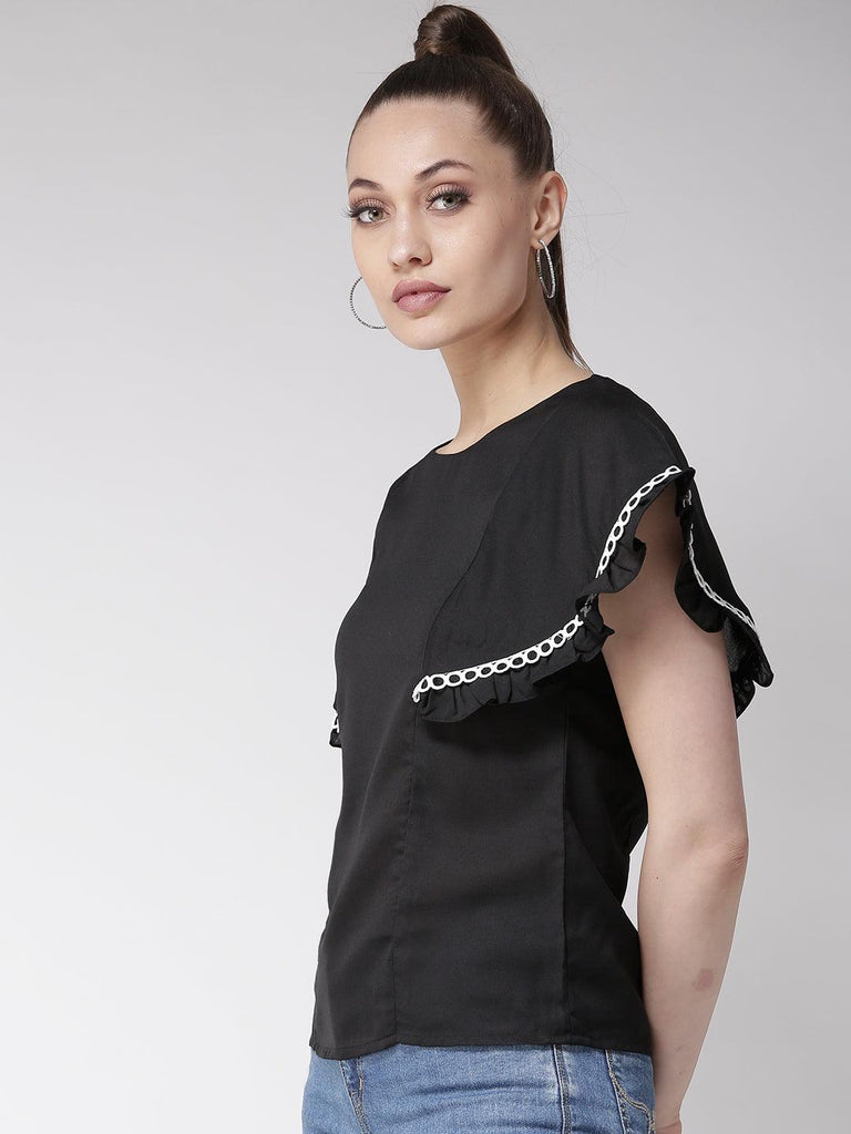 Women Black Solid Top-Tops-StyleQuotient