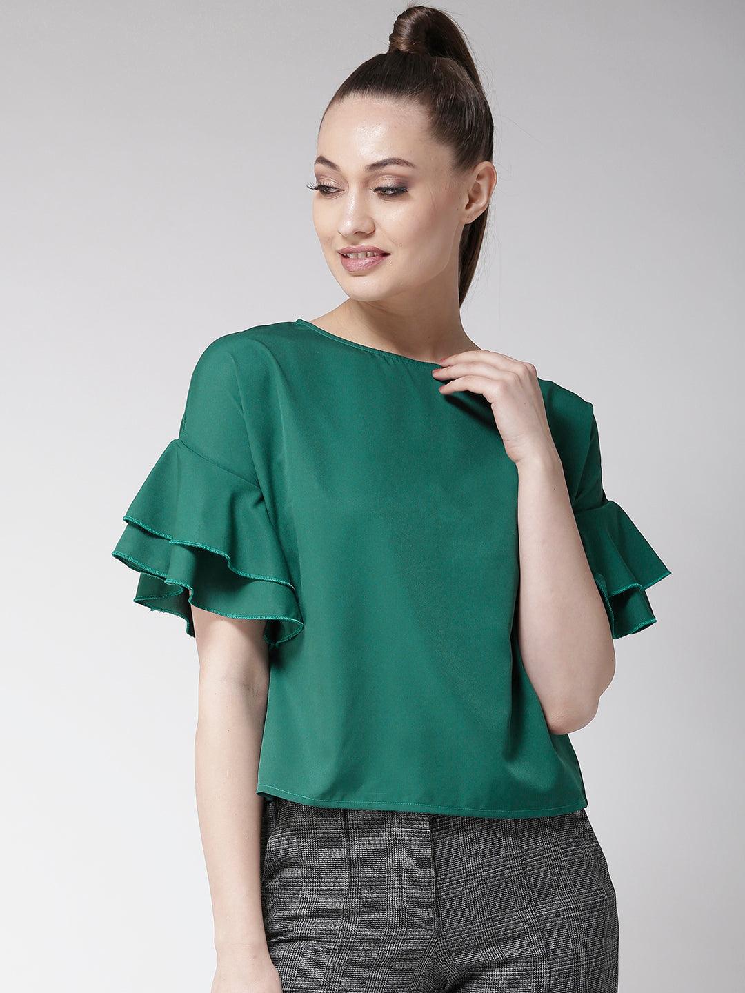 Women Green Solid Top-Tops-StyleQuotient