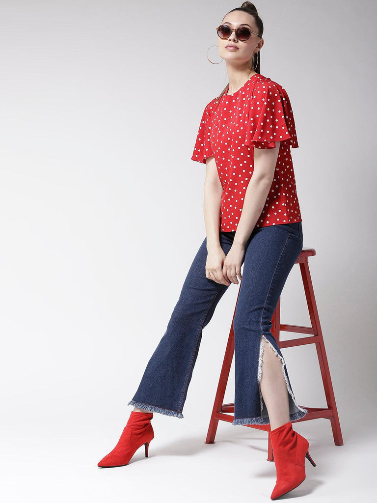 Women Red Printed Styled Back Top-Tops-StyleQuotient