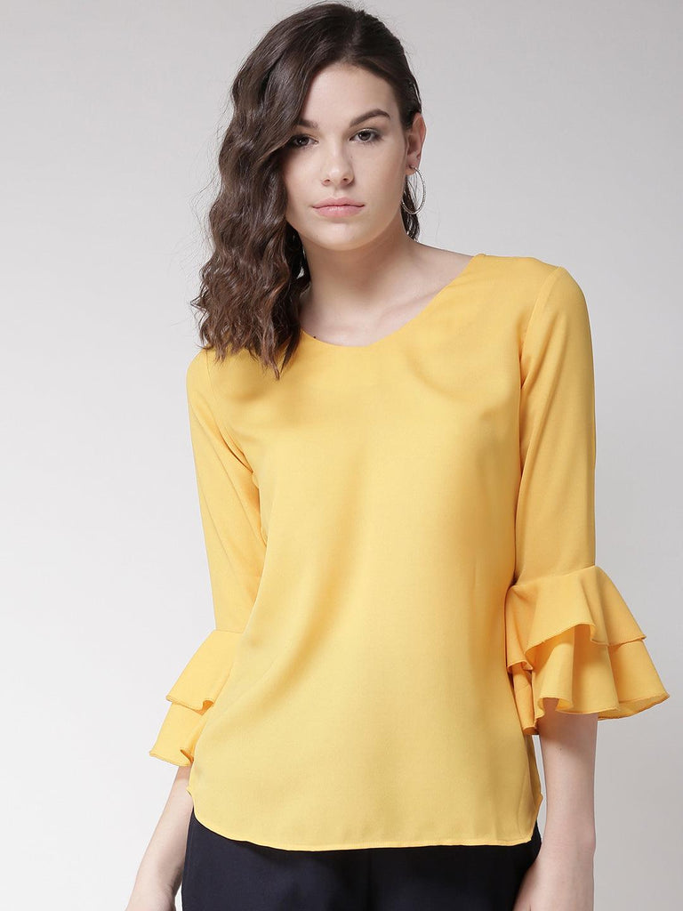 Women Yellow Solid Top-Tops-StyleQuotient