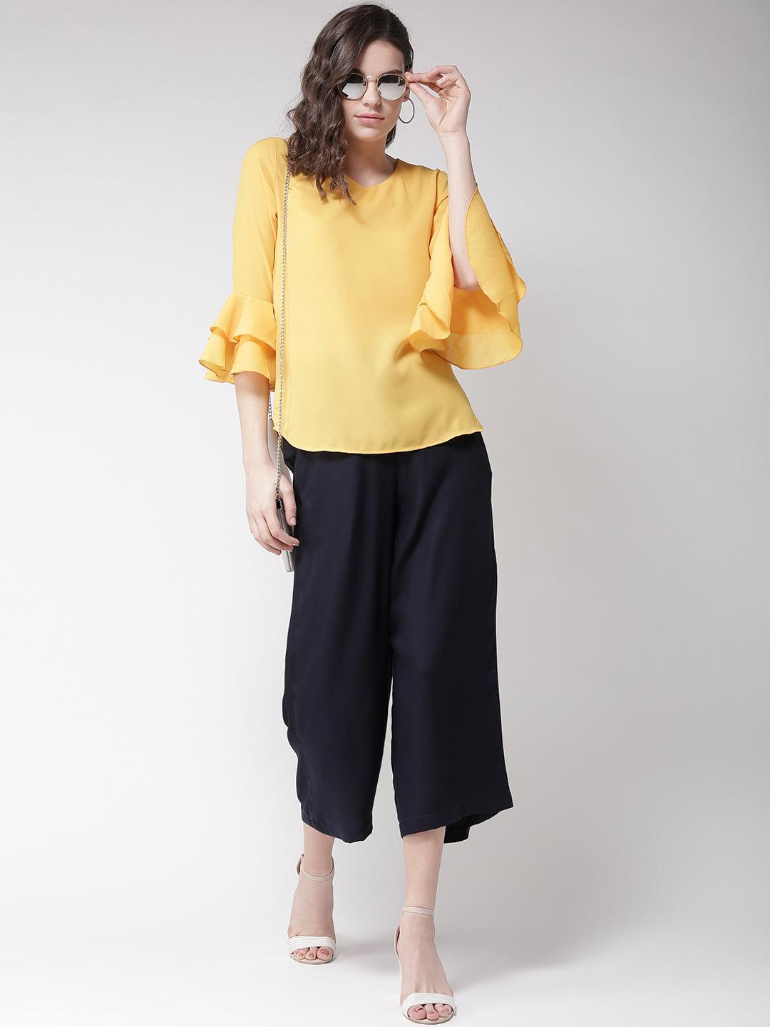 Women Yellow Solid Top-Tops-StyleQuotient