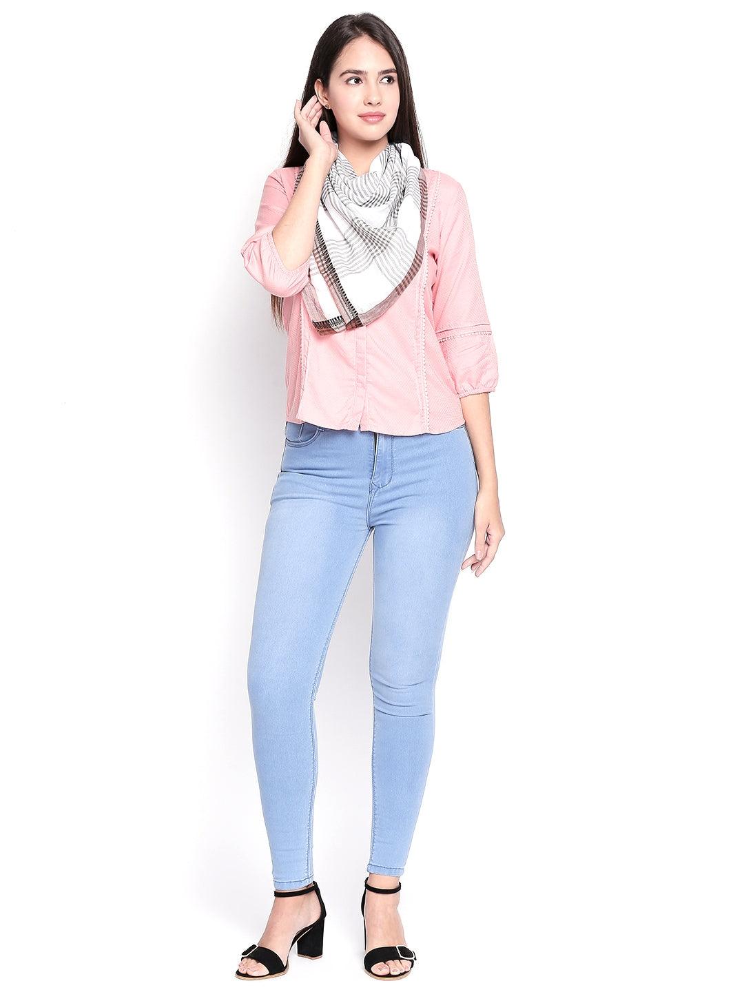Women Grey & White Checked Scarf-Stoles & Scarves-StyleQuotient