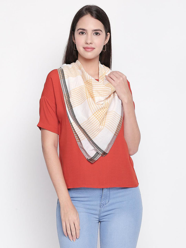 Women Yellow & White Checked Scarf-Stoles & Scarves-StyleQuotient