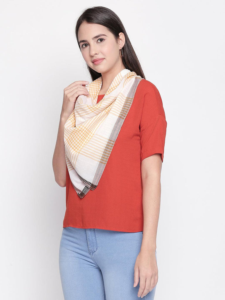 Women Yellow & White Checked Scarf-Stoles & Scarves-StyleQuotient