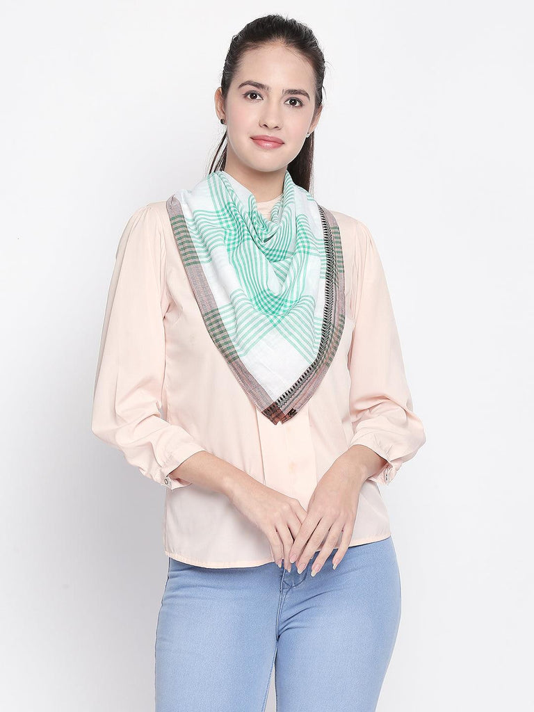 Women Green & White Checked Scarf-Stoles & Scarves-StyleQuotient
