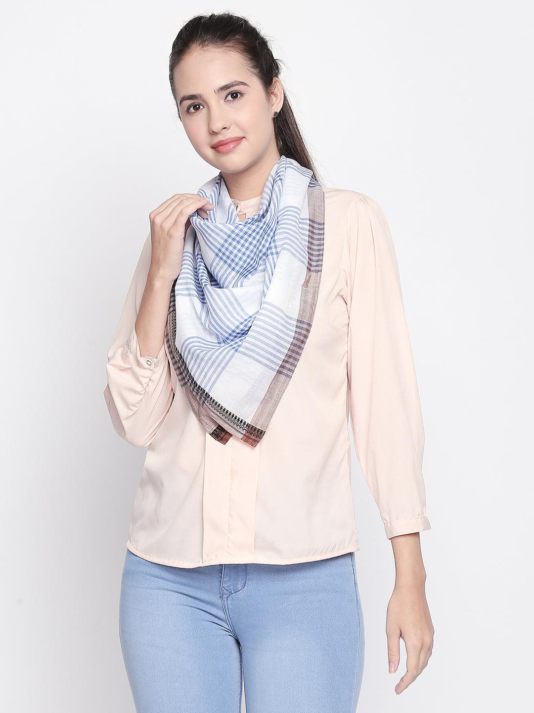 Women Blue & White Checked Scarf-Stoles & Scarves-StyleQuotient