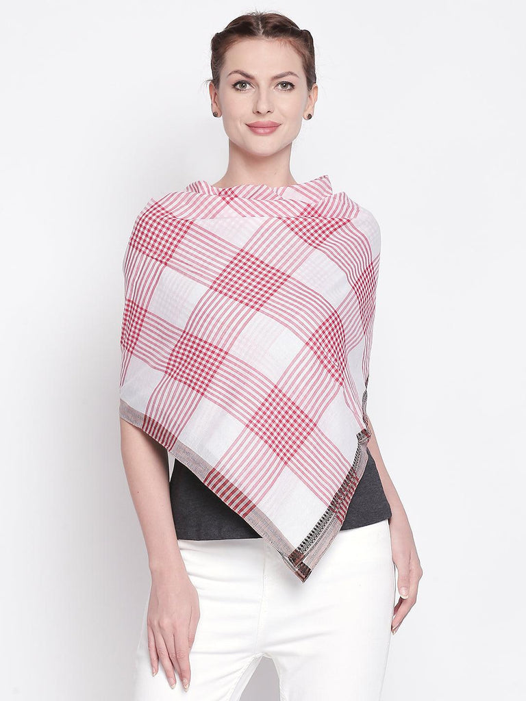 Women Red Checked Scarf-Stoles & Scarves-StyleQuotient