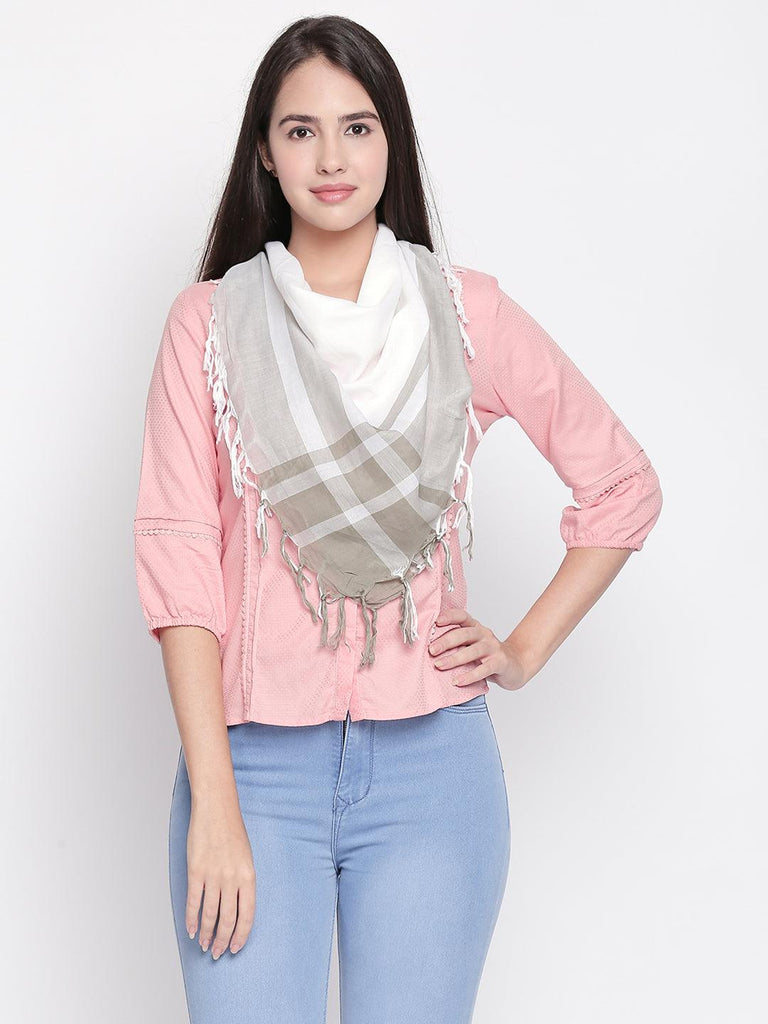 Women Off-White & Grey Scarf-Stoles & Scarves-StyleQuotient