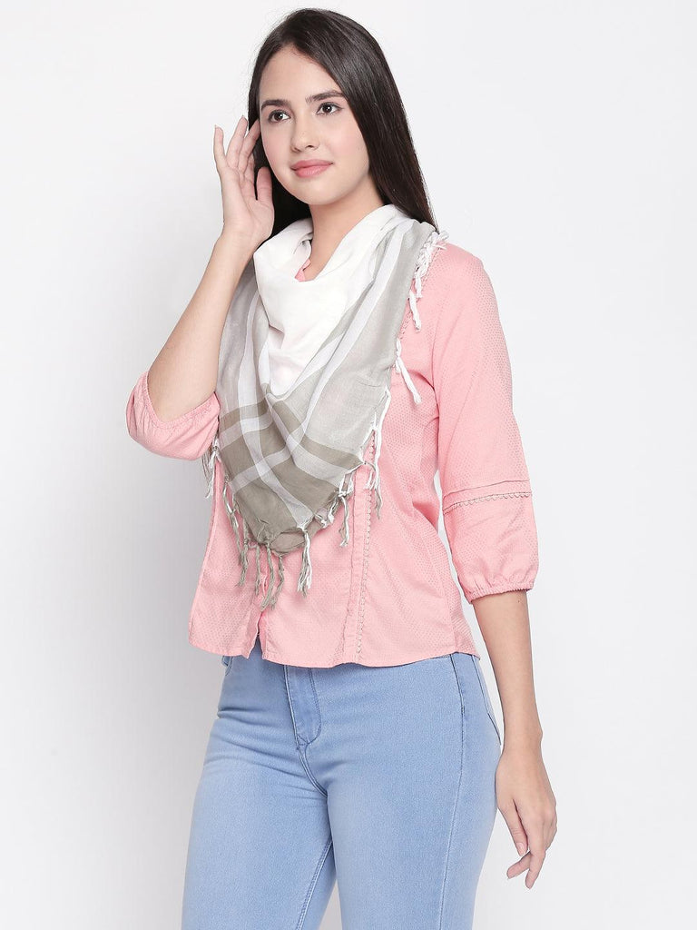 Women Off-White & Grey Scarf-Stoles & Scarves-StyleQuotient