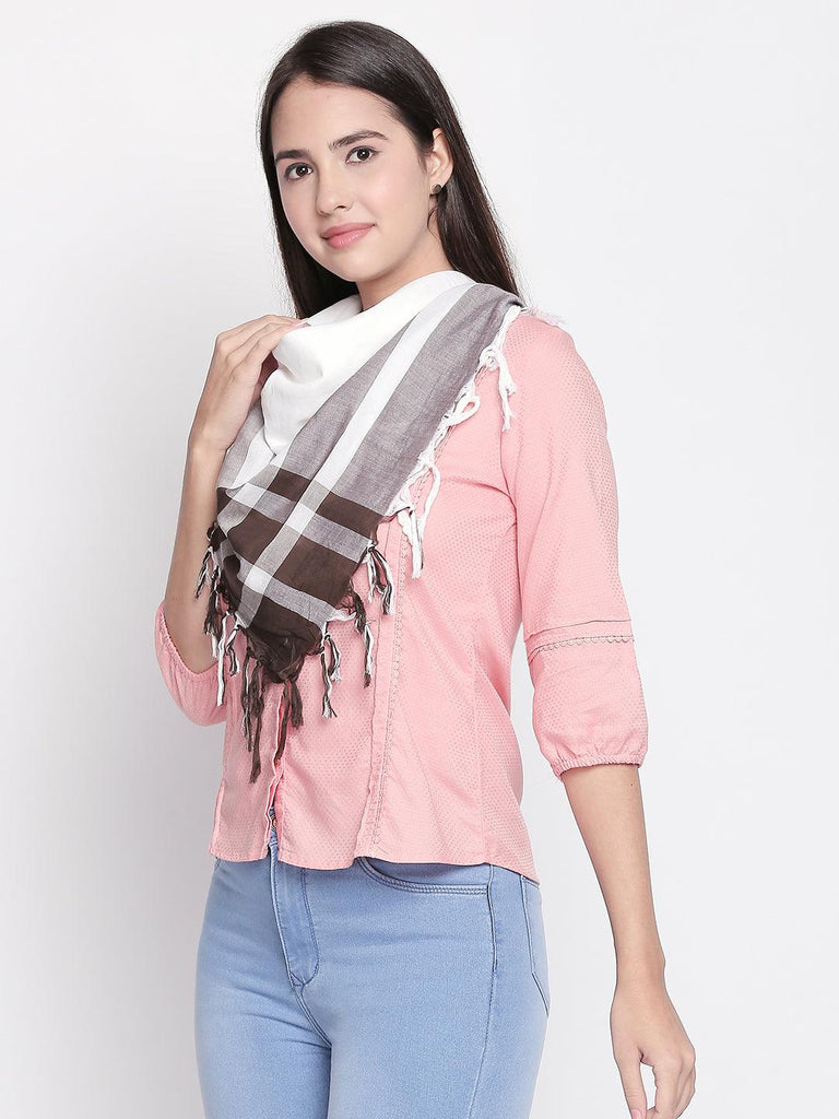 Women Brown & White Checked Scarf-Stoles & Scarves-StyleQuotient