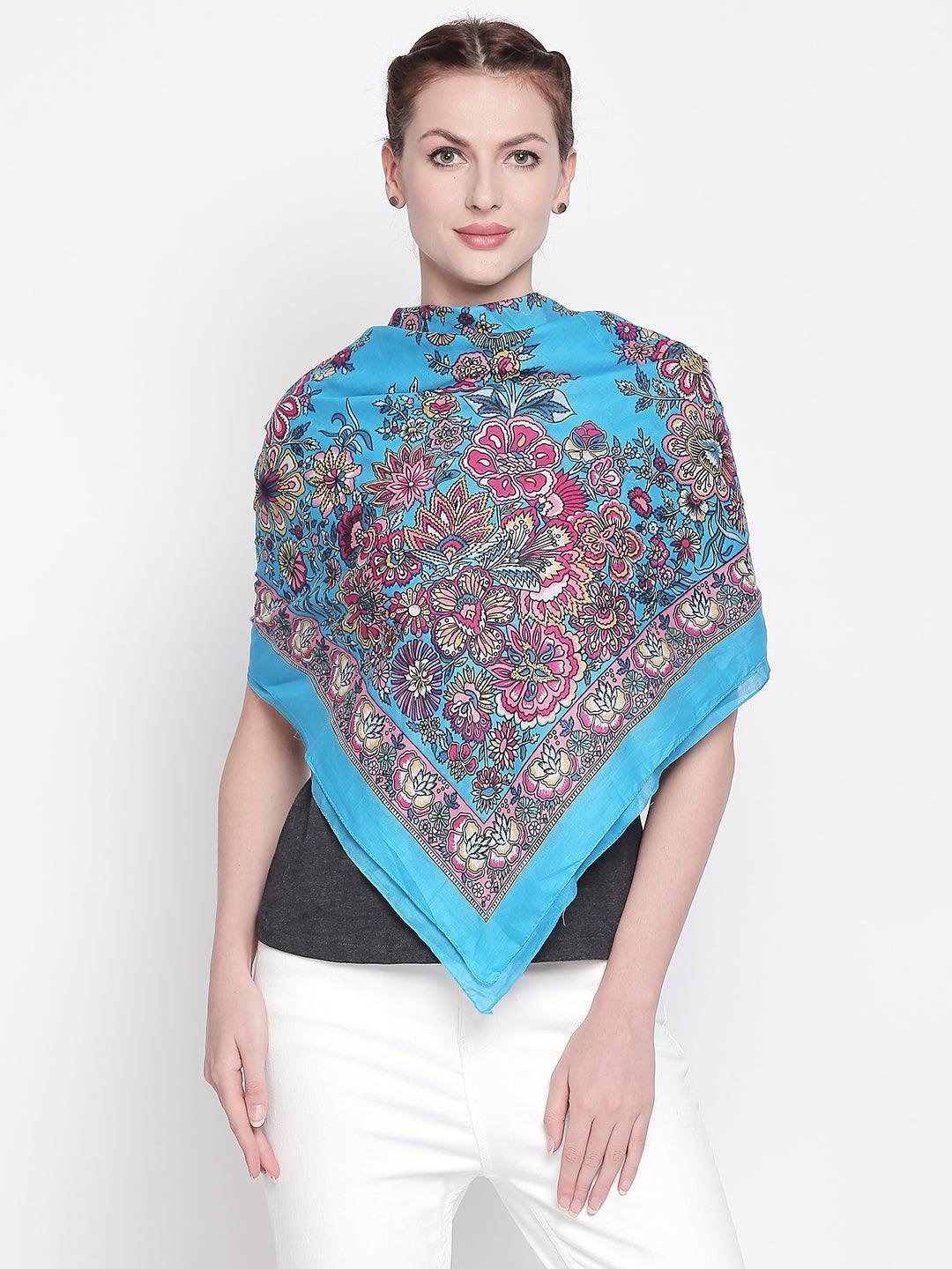 Women Blue Printed Scarves-Stoles & Scarves-StyleQuotient