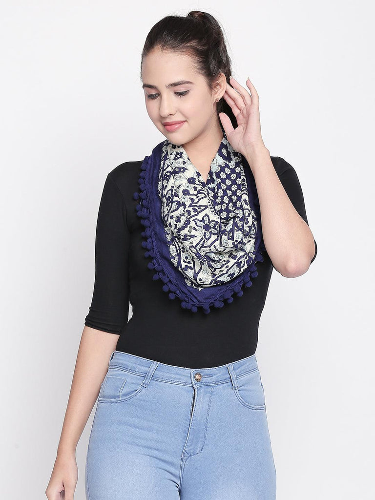 Women White & Blue Printed Scarf-Stoles & Scarves-StyleQuotient