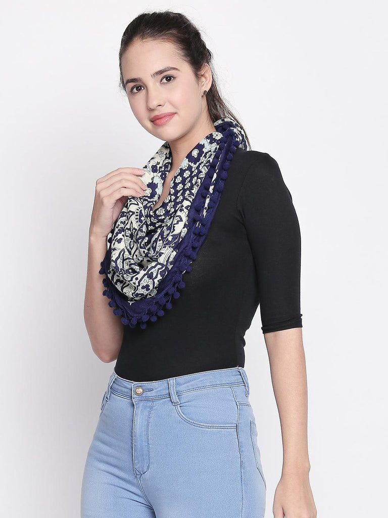 Women White & Blue Printed Scarf-Stoles & Scarves-StyleQuotient