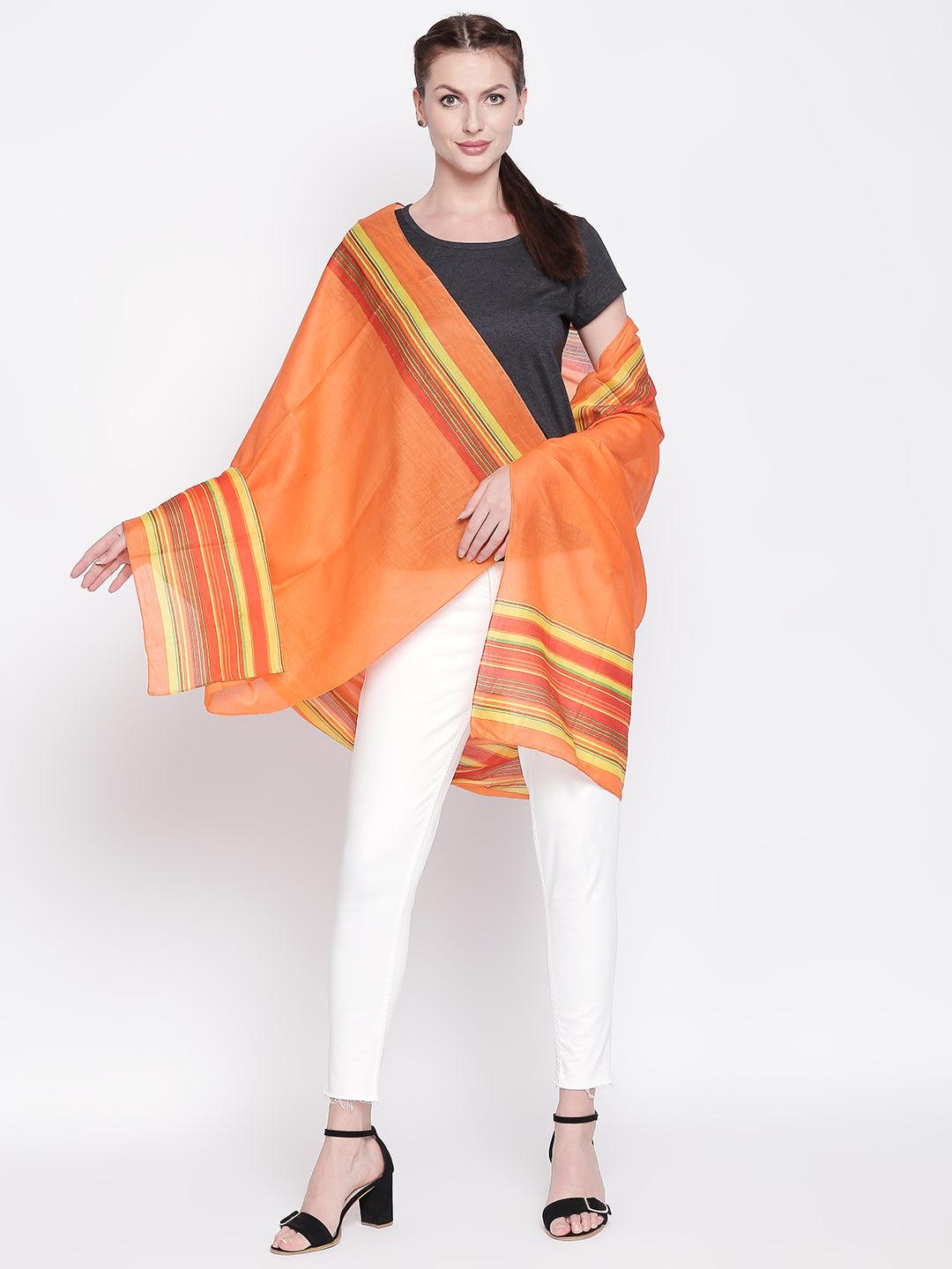 Women Orange & Yellow Printed Scarf-Stoles & Scarves-StyleQuotient