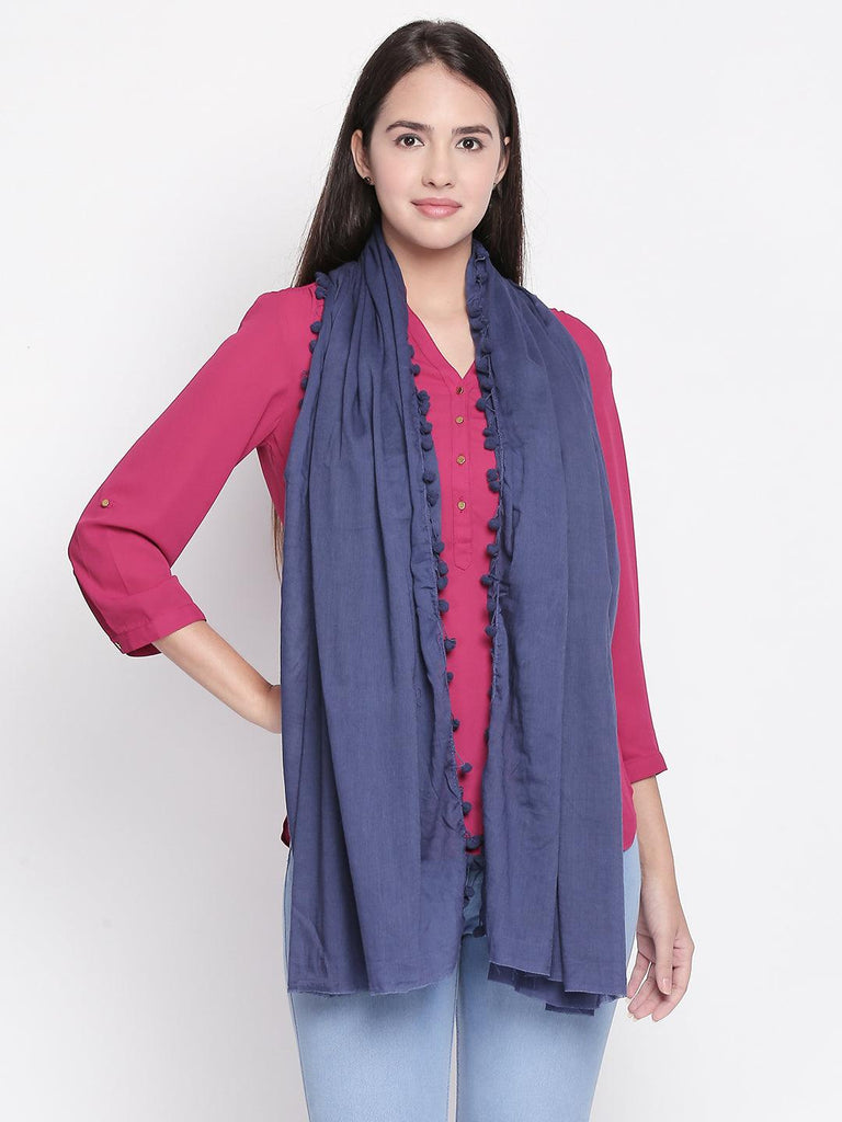 Women Navy Blue Solid Scarf-Stoles & Scarves-StyleQuotient