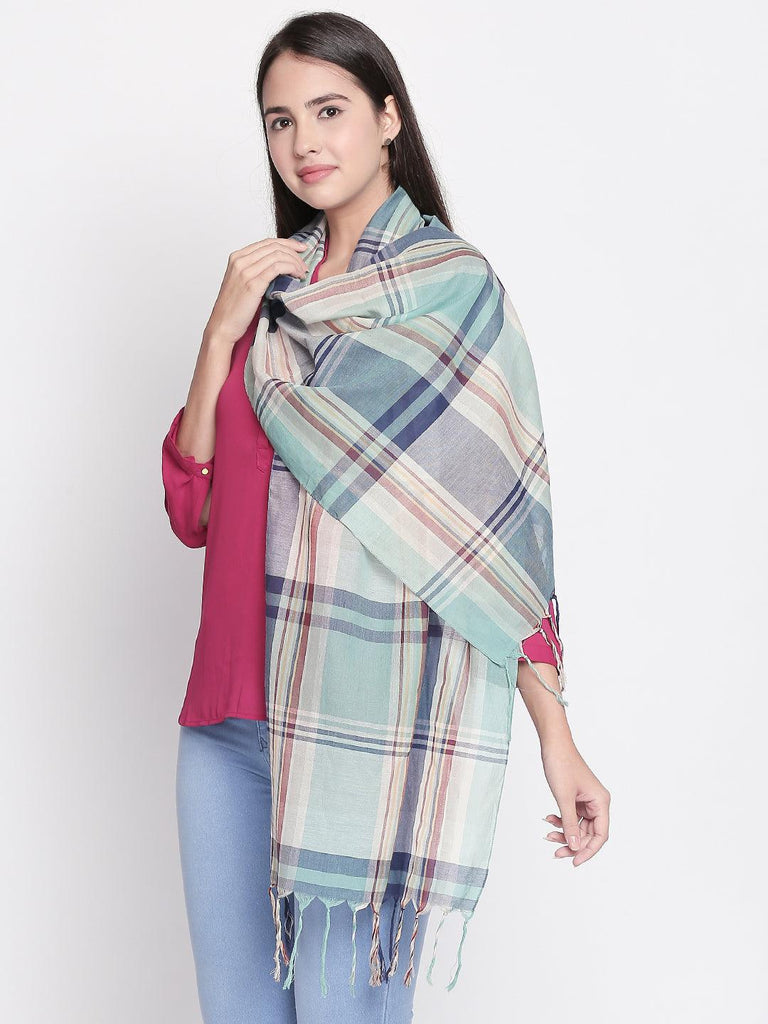 Women Multicoloured Checked Scarf-Stoles & Scarves-StyleQuotient