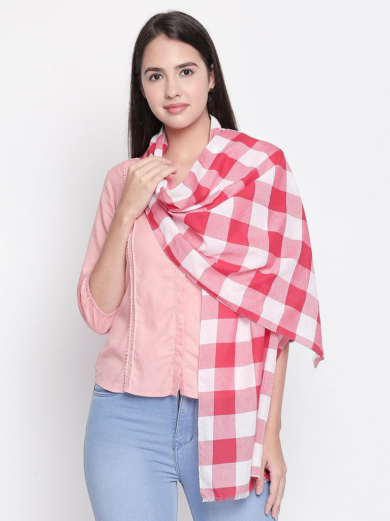 Women Red & White Checked Scarf-Stoles & Scarves-StyleQuotient