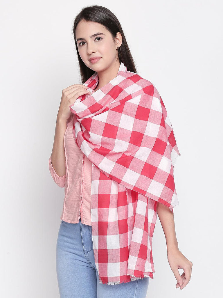 Women Red & White Checked Scarf-Stoles & Scarves-StyleQuotient