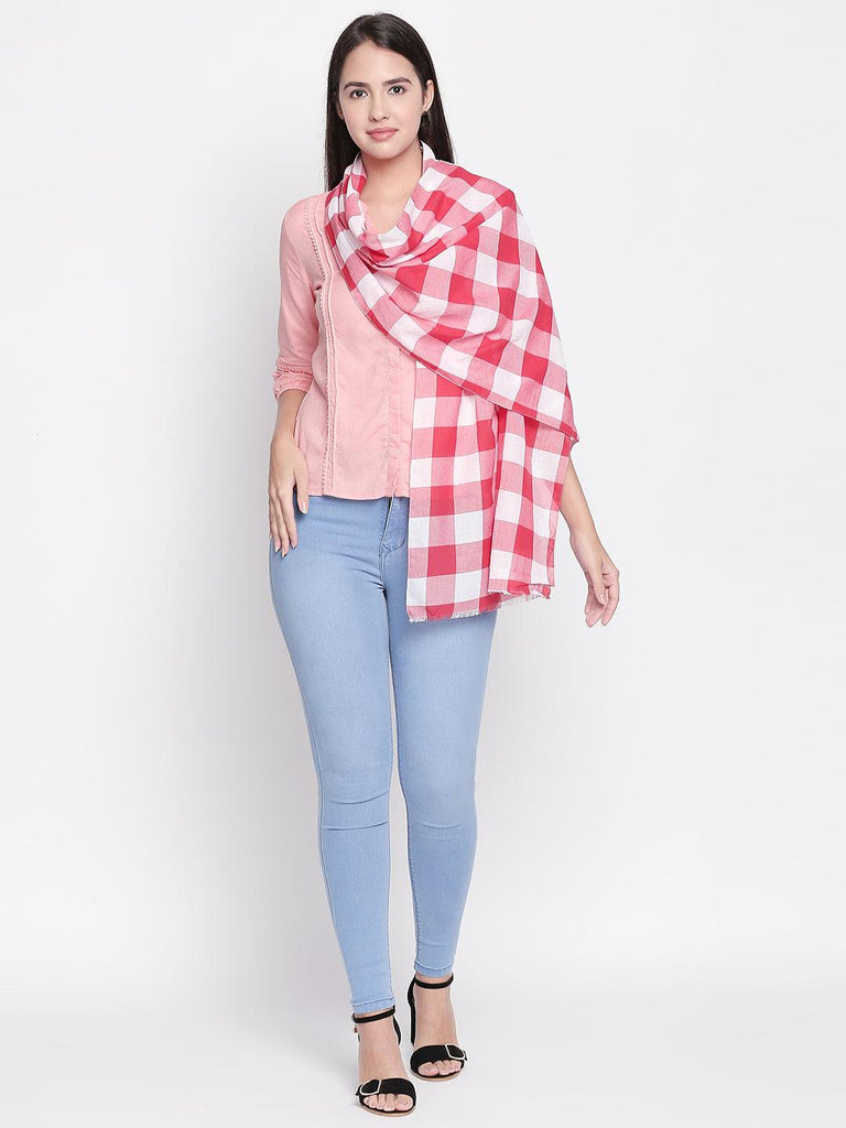 Women Red & White Checked Scarf-Stoles & Scarves-StyleQuotient