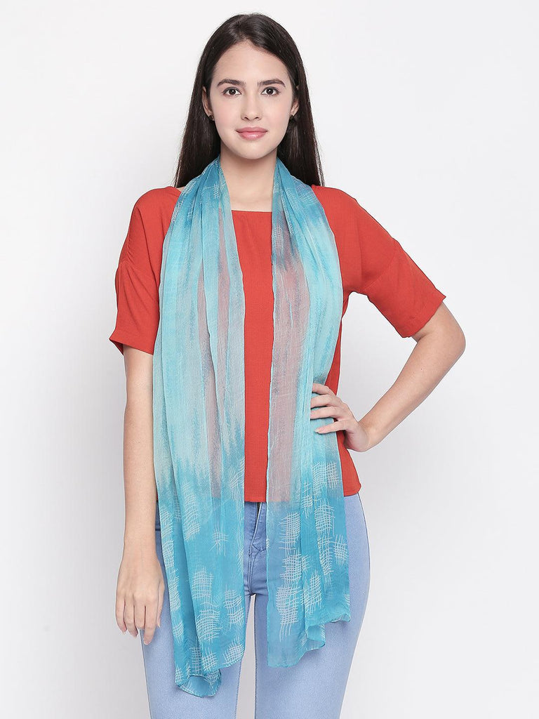 Women Blue Printed Scarf-Stoles & Scarves-StyleQuotient