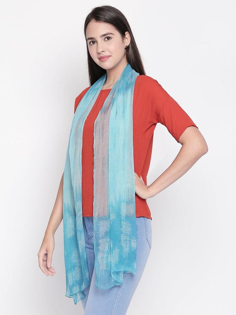 Women Blue Printed Scarf-Stoles & Scarves-StyleQuotient