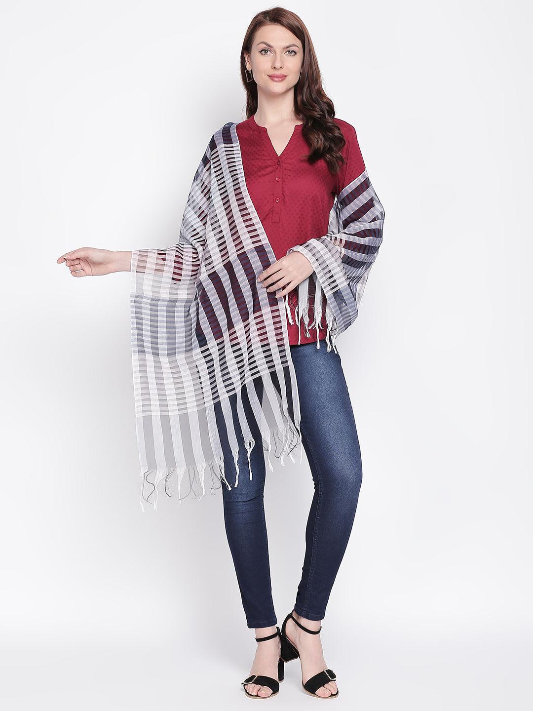 Women Blue Striped Scarf-Stoles & Scarves-StyleQuotient