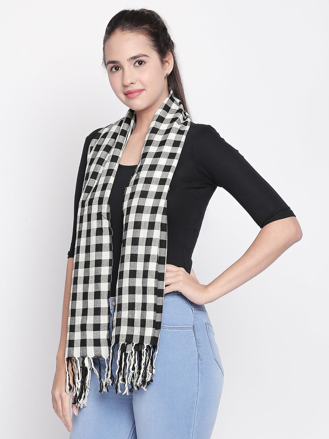 Women Black & White Checked Scarf-Stoles & Scarves-StyleQuotient