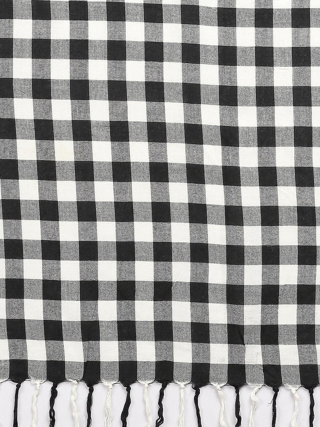 Women Black & White Checked Scarf-Stoles & Scarves-StyleQuotient