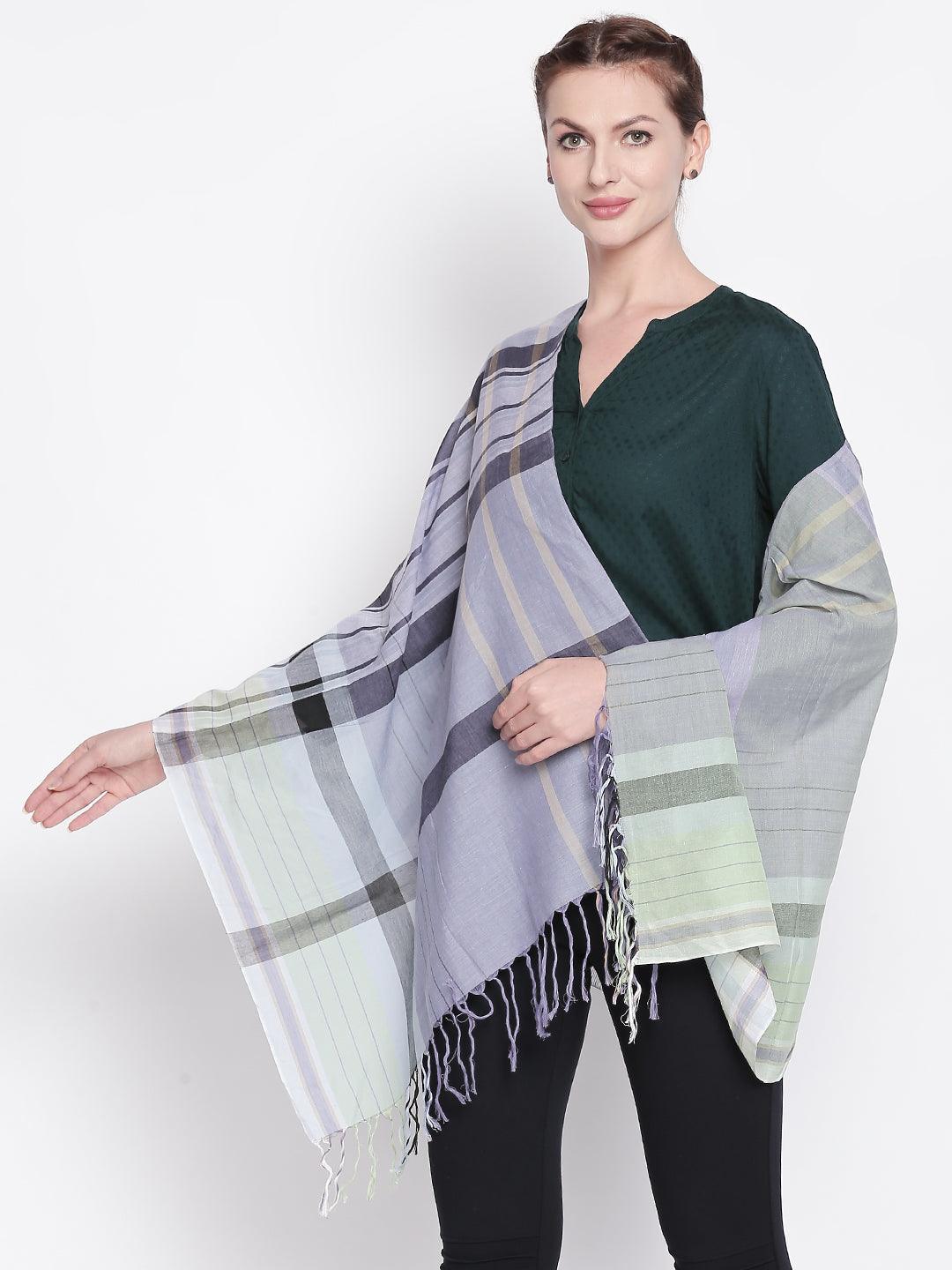Women Blue Checked Scarf-Stoles & Scarves-StyleQuotient