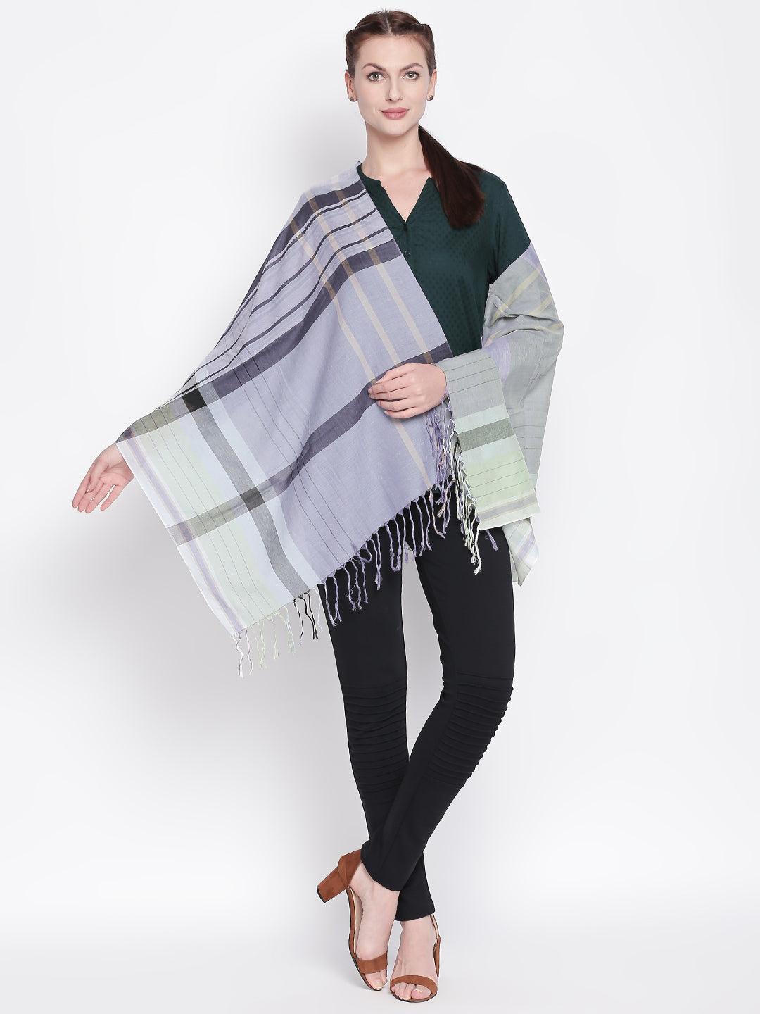 Women Blue Checked Scarf-Stoles & Scarves-StyleQuotient