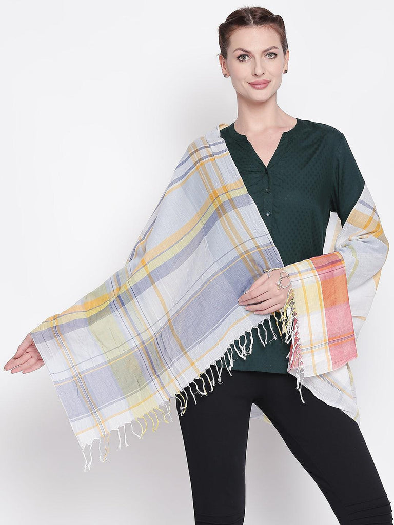 Women Grey & Yellow Checked Scarf-Stoles & Scarves-StyleQuotient