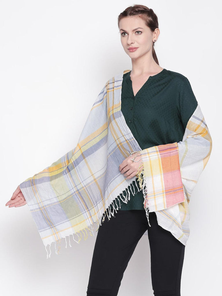 Women Grey & Yellow Checked Scarf-Stoles & Scarves-StyleQuotient