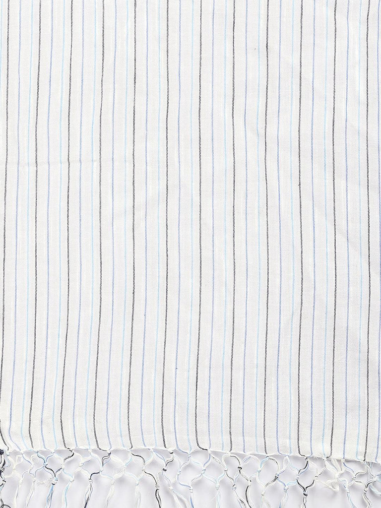 Women White & Blue Striped Scarf-Stoles & Scarves-StyleQuotient