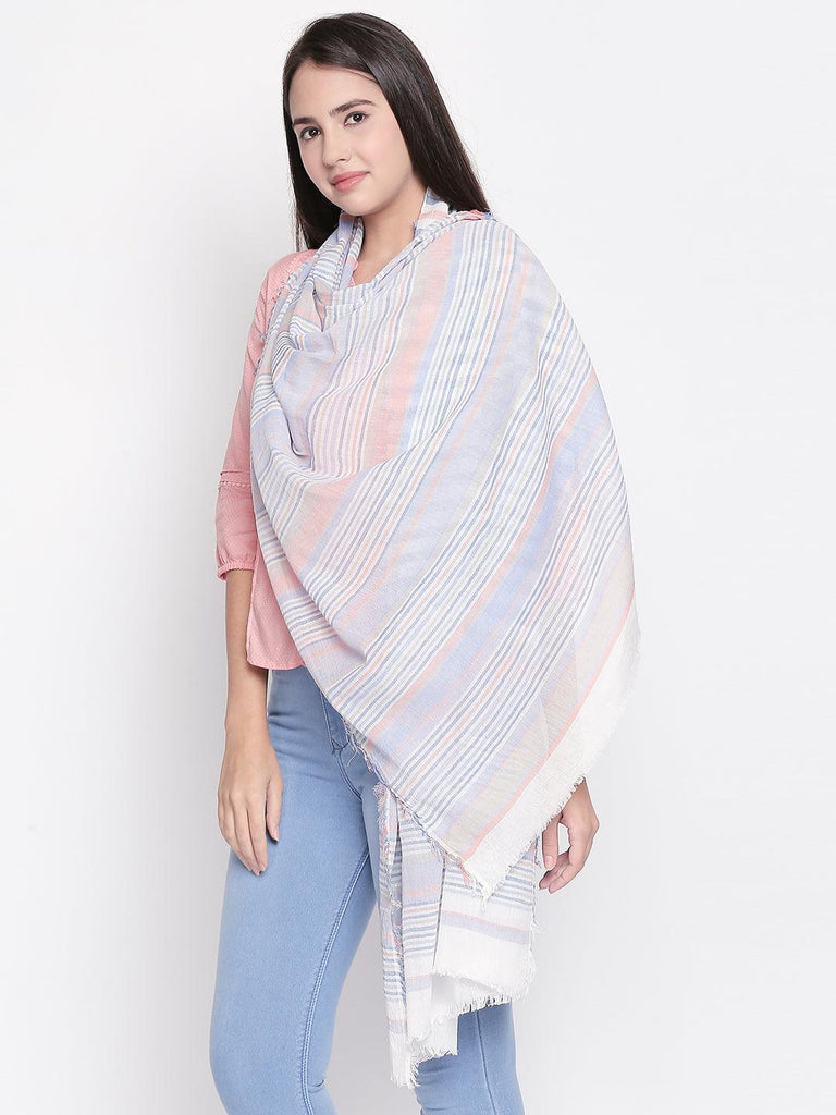 Women Blue Striped Scarf-Stoles & Scarves-StyleQuotient