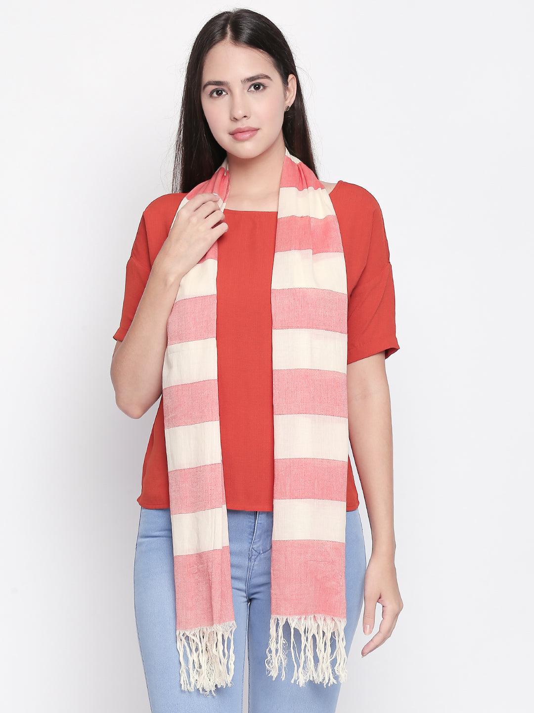Women Striped Cotton Silk Scarf - Main Image