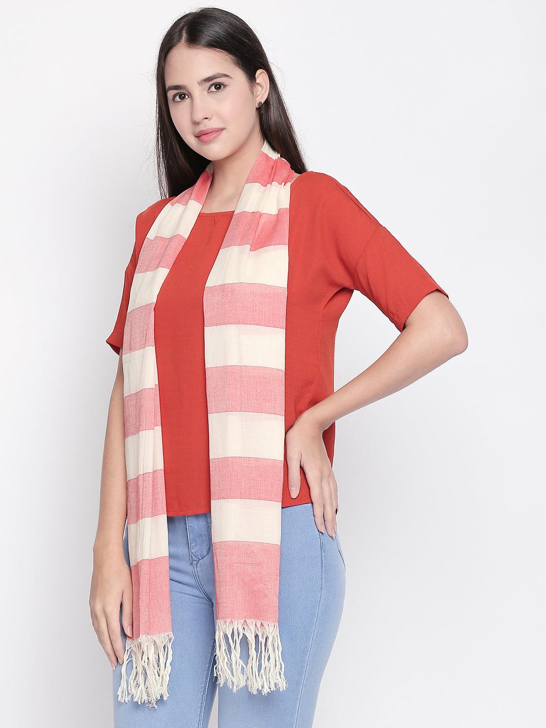 Women Striped Cotton Silk Scarf-Stoles & Scarves-StyleQuotient