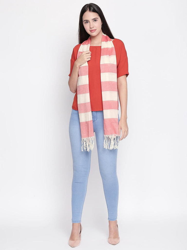 Women Striped Cotton Silk Scarf-Stoles & Scarves-StyleQuotient