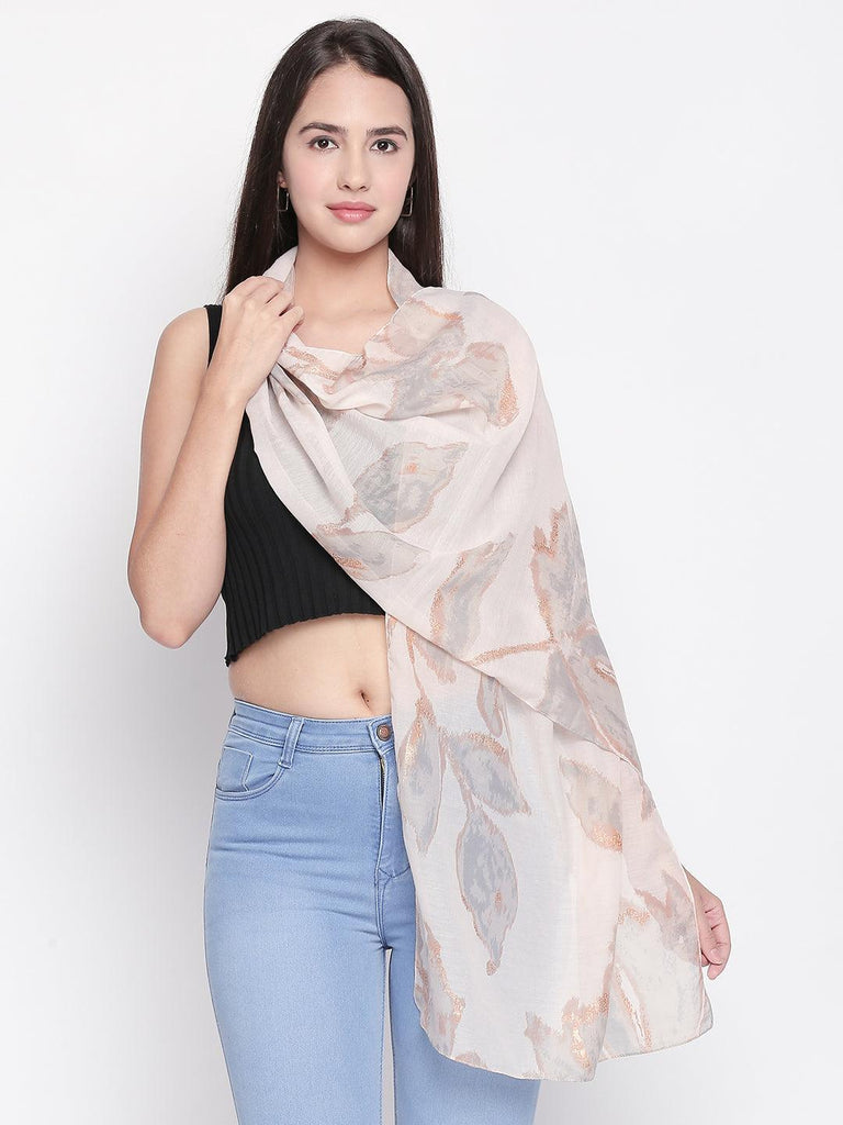 Women Peach-Coloured Printed Scarf-Stoles & Scarves-StyleQuotient